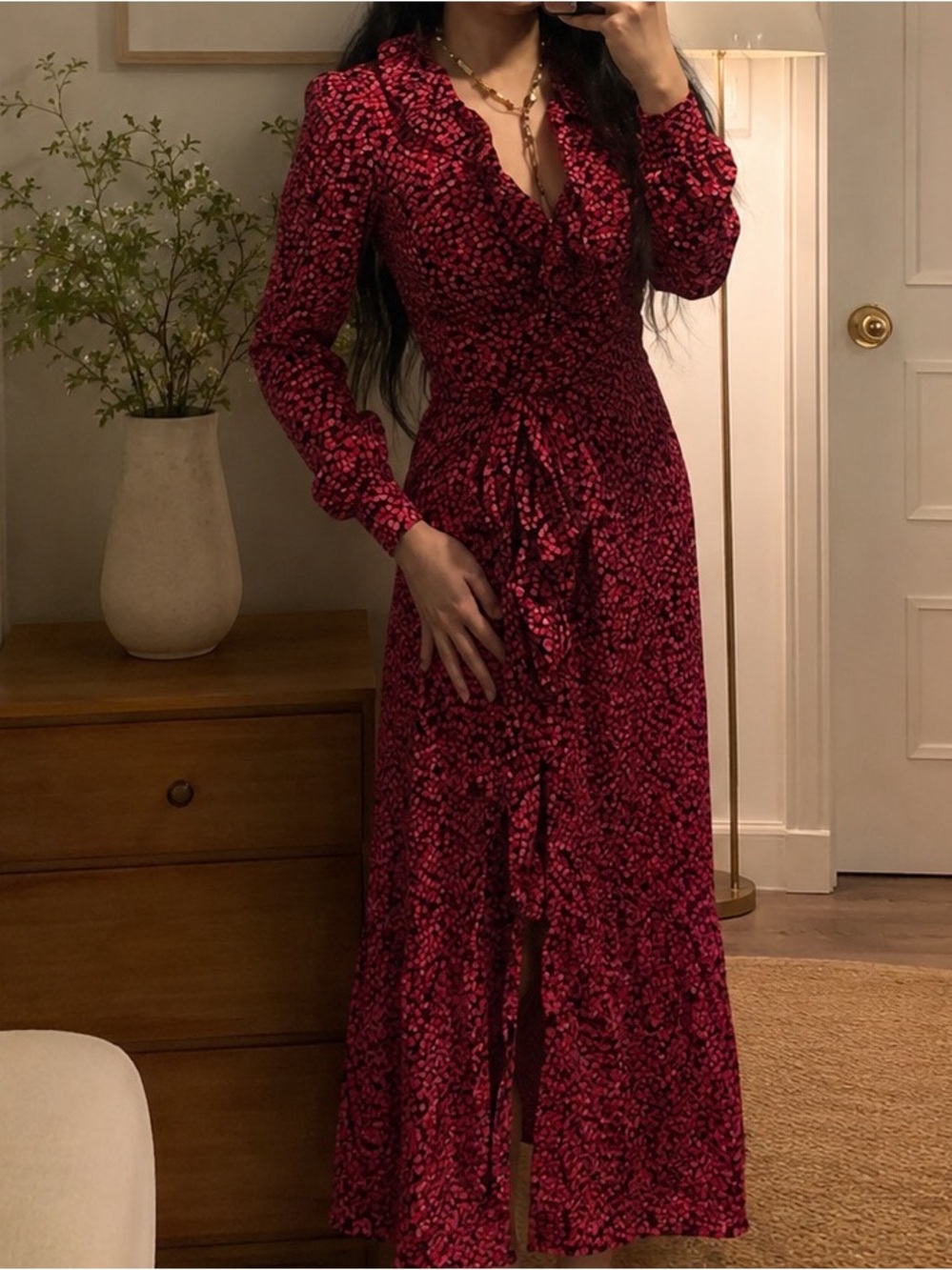 Michael Kors Long Sleeve Pink Heart Wrap Dress XS